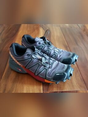Salomon Speed CrossTrail Running Shoes in Gray, Black & Red Accents